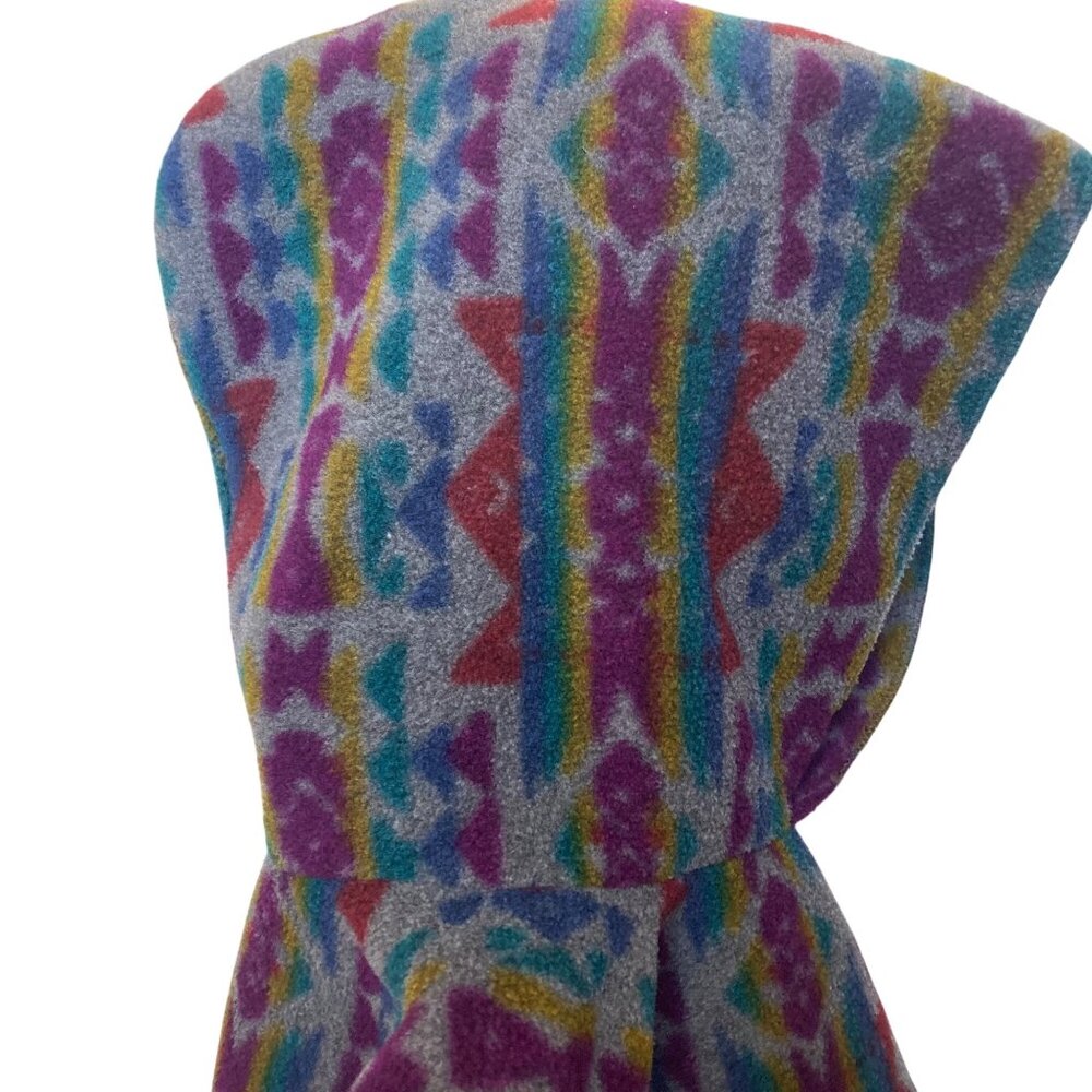 Vintage Fleece Balaclava Hooded  Scarf Purple Gray Aztec Geometric Print